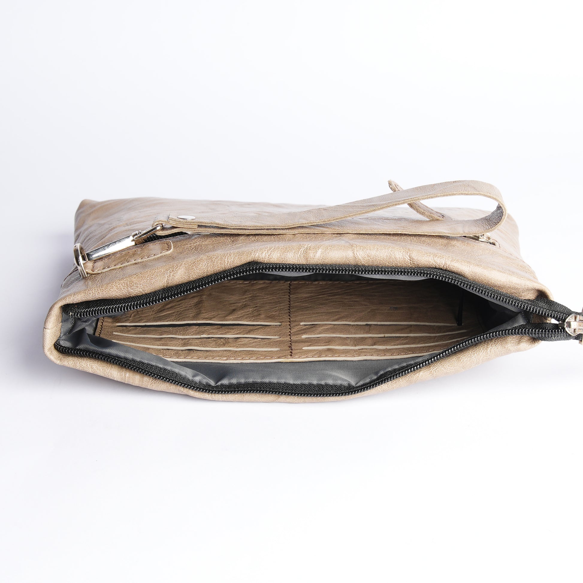 Handmade Leather Pouch Textured Light Beige