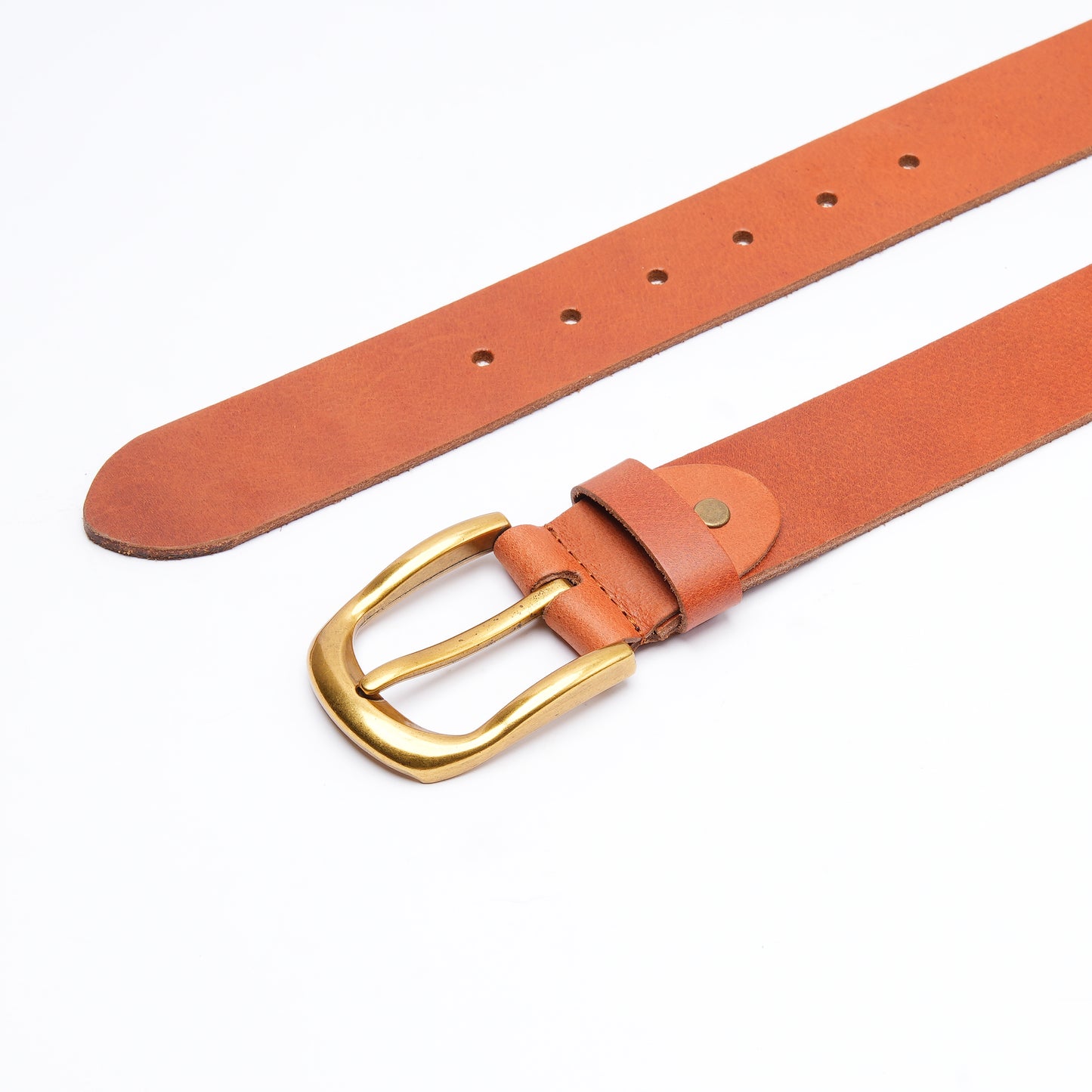 Handmade Tan Leather Belt with Golden Buckle