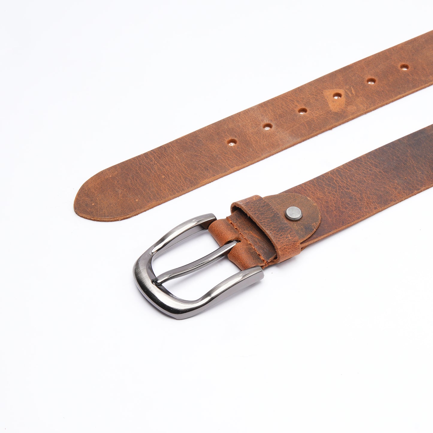 Handmade Vintage Brown Leather Belt with Gunmetal Buckle