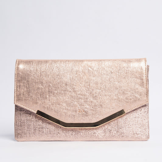 Luxe Leather Clutch Shimmering Peach