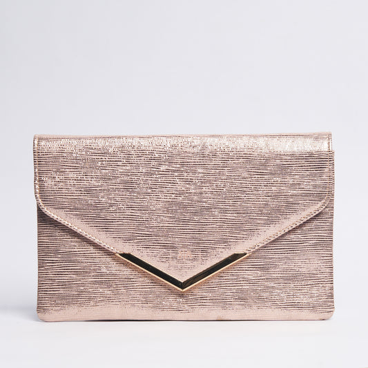 Luxe Leather Clutch Shimmering Peach Cross Style