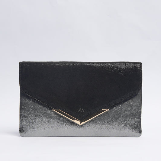 Luxe Leather Clutch Shimmering Black and Silver Cross Style