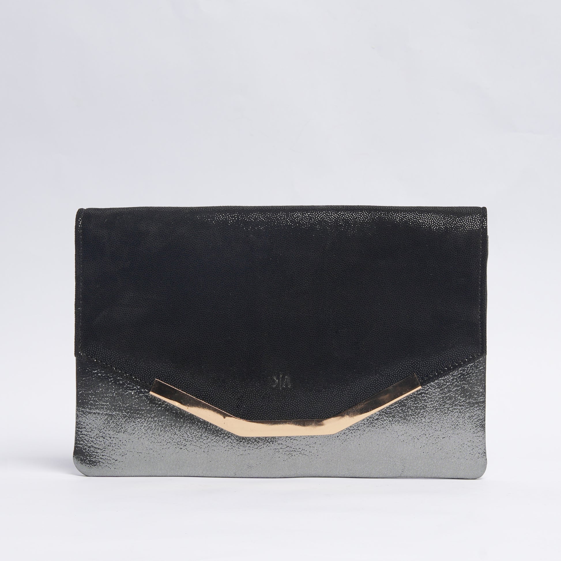 Luxe Leather Clutch Shimmering Black and Silver