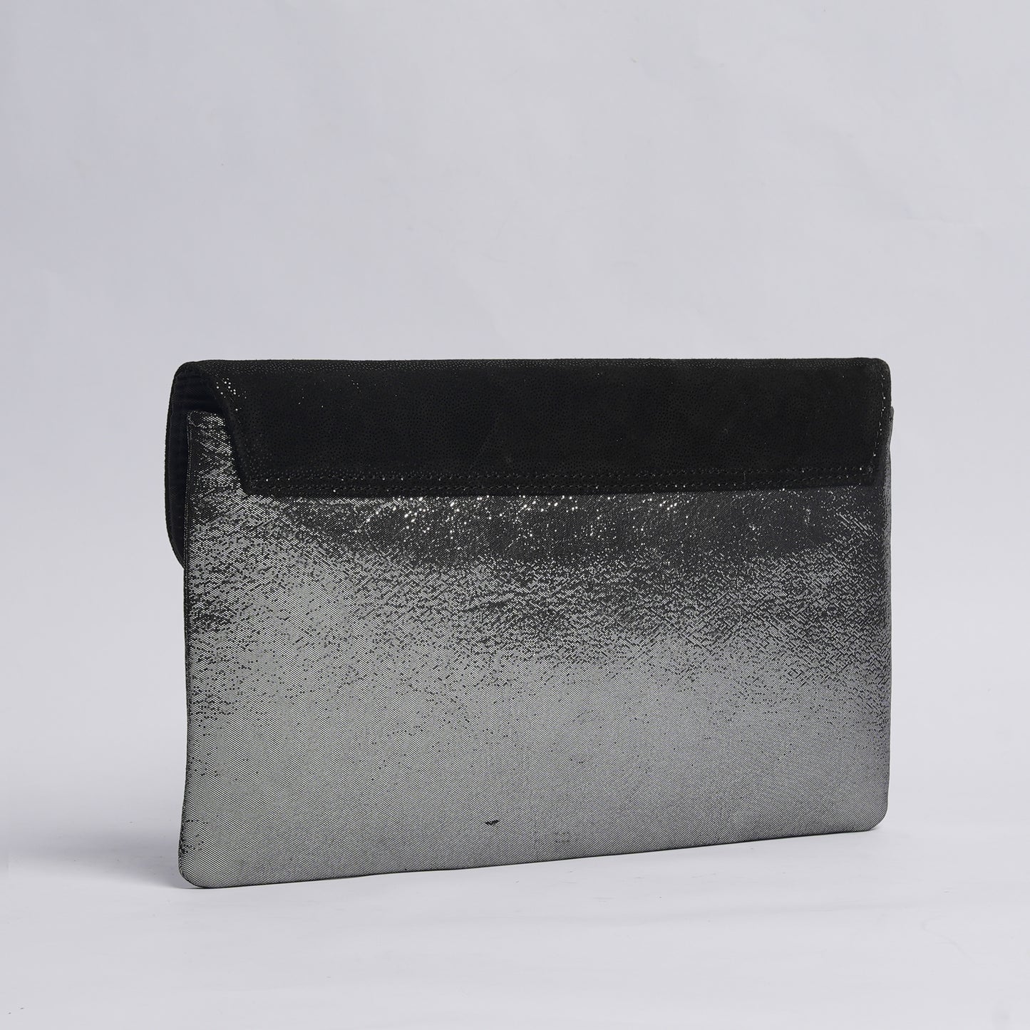 Luxe Leather Clutch Shimmering Black and Silver Cross Style