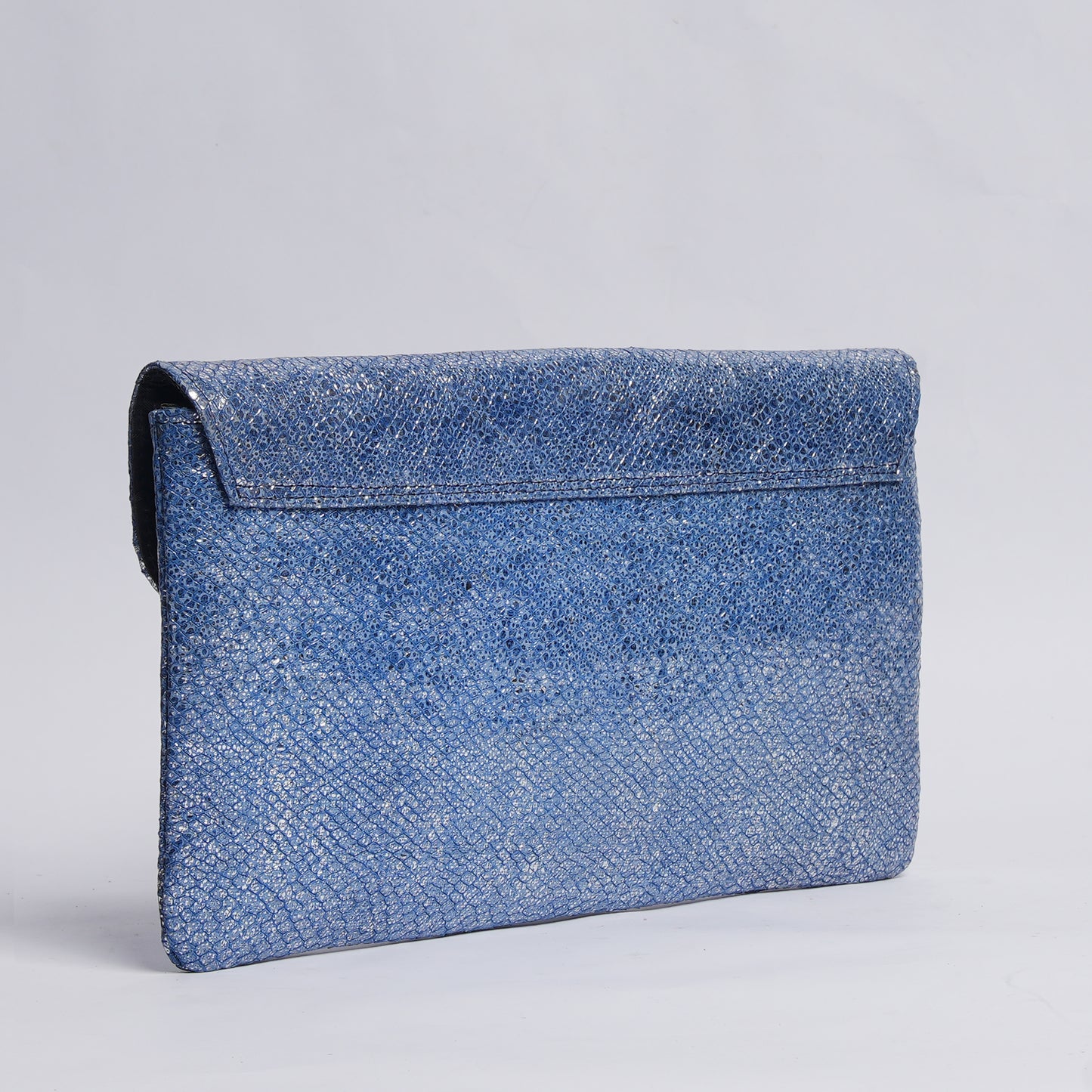 Luxe Leather Clutch Shimmering Blue