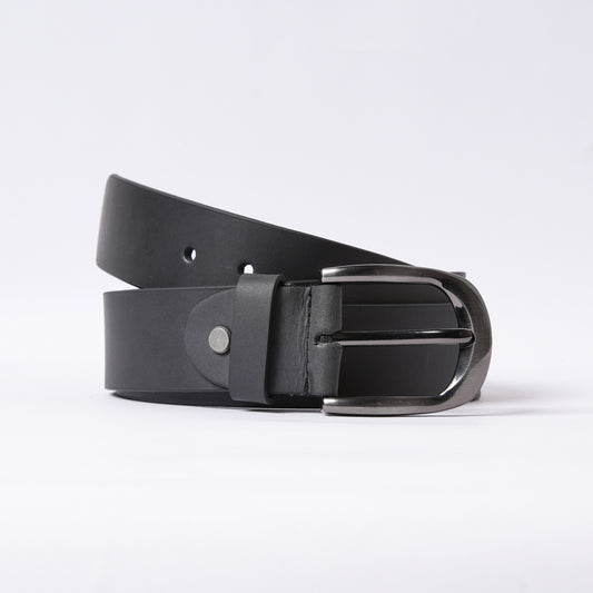 Handmade Black Leather Belt with Silver Buckle