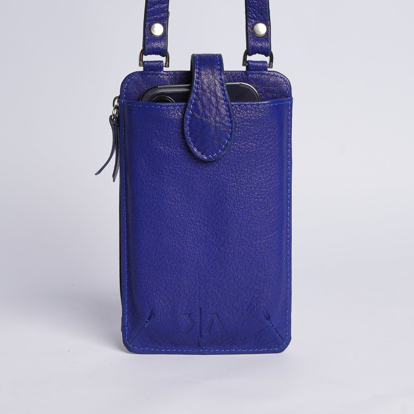 Handmade Leather Mobile Pouch Blue