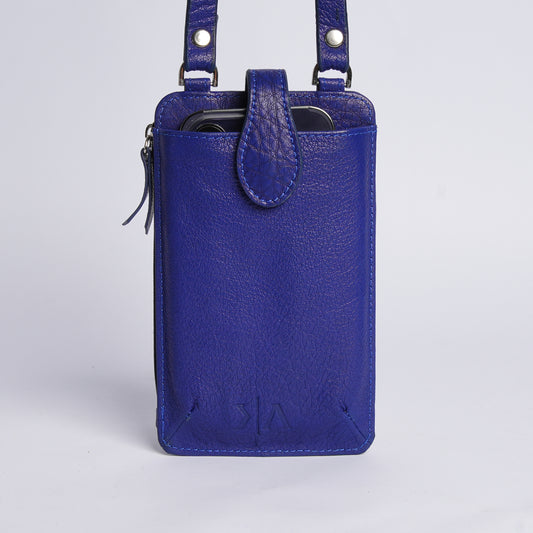 Handmade Leather Mobile Pouch Blue