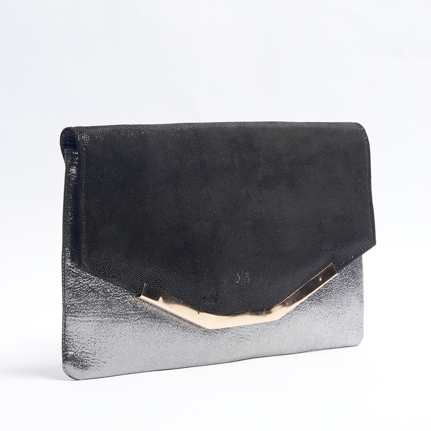 Luxe Leather Clutch Shimmering Black and Silver