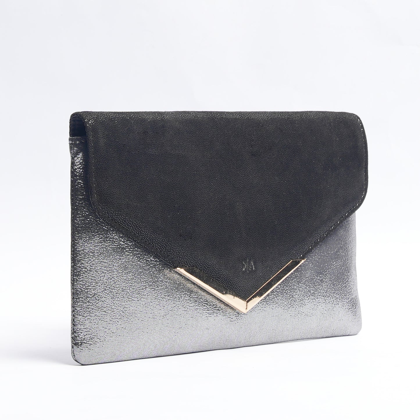 Luxe Leather Clutch Shimmering Black and Silver Cross Style