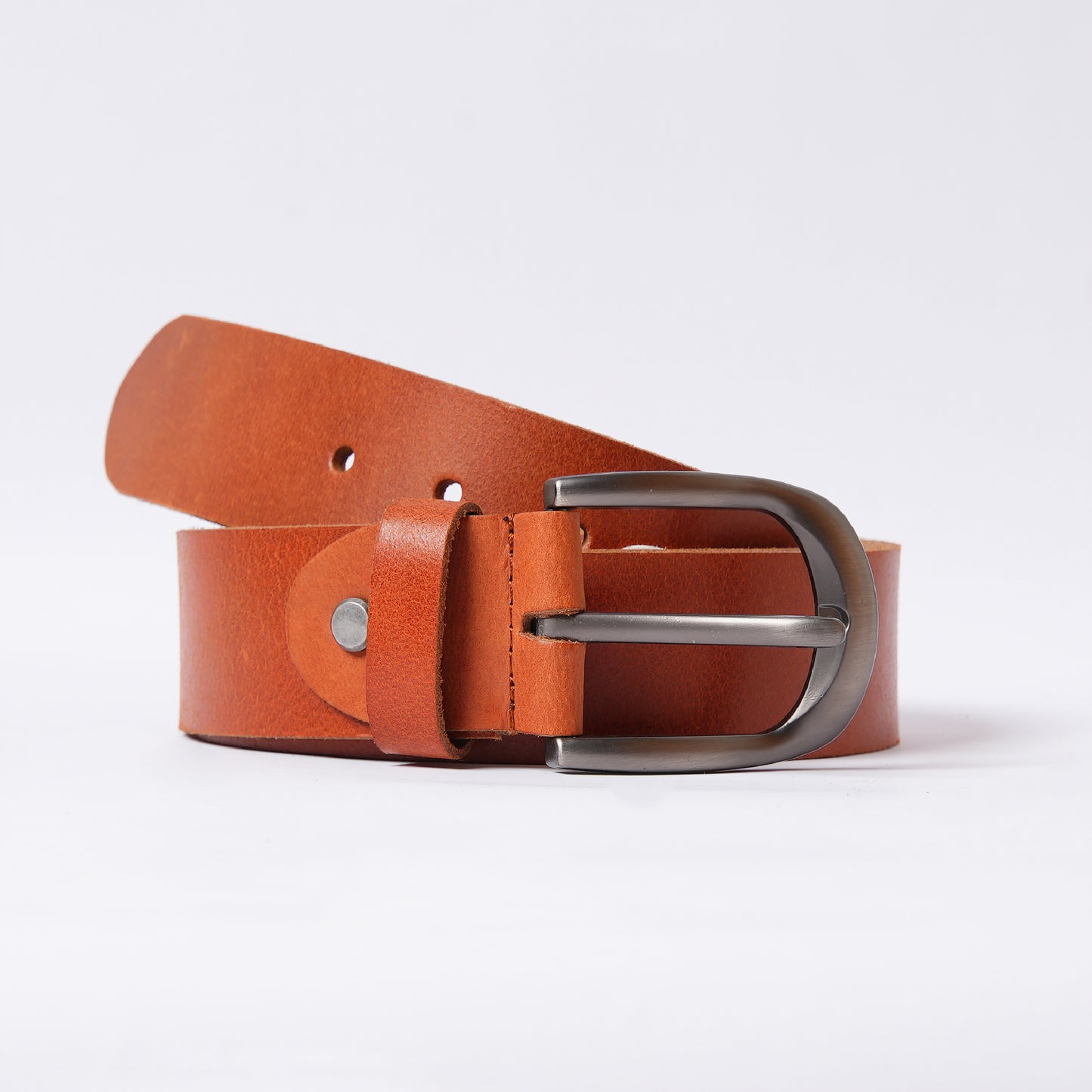 Handmade Tan Leather Belt with Silver Buckle