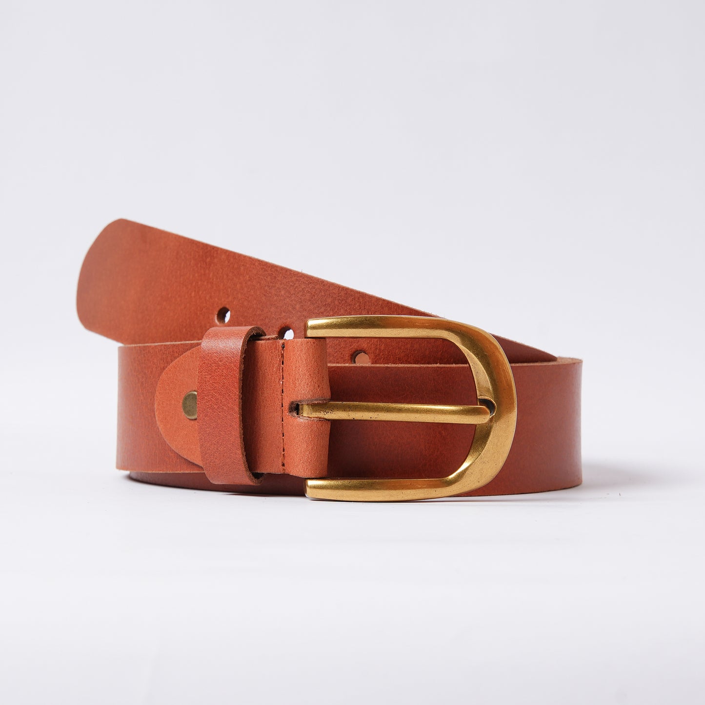 Handmade Tan Leather Belt with Golden Buckle