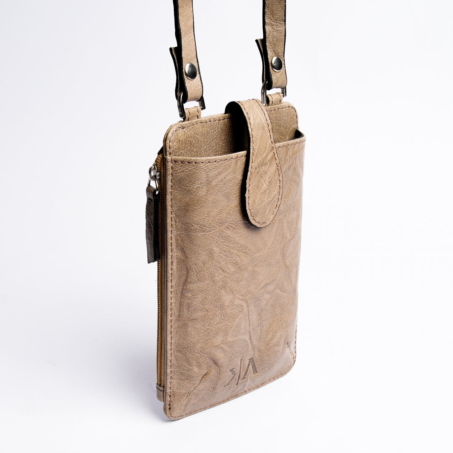 Handmade Leather Mobile Pouch Textured Beige