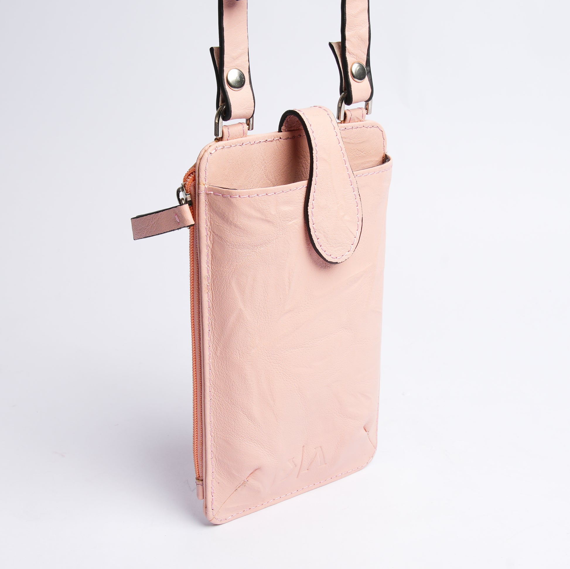 Handmade Leather Mobile Pouch Pink